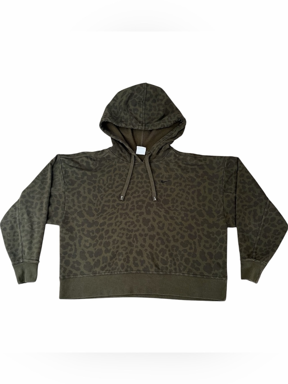 Nike Sportswear Leopard Print Cropped Hoodie Olive Green Black Women's Medium
